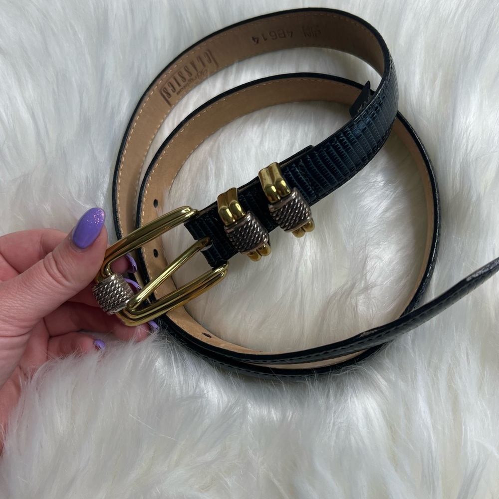 Vintage Black Green Toned Brighton Belt with Gold Buckle Size Medium Large